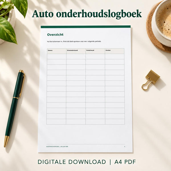 Auto onderhoudslogboek | Nederlandse A4 PDF | Digitale download