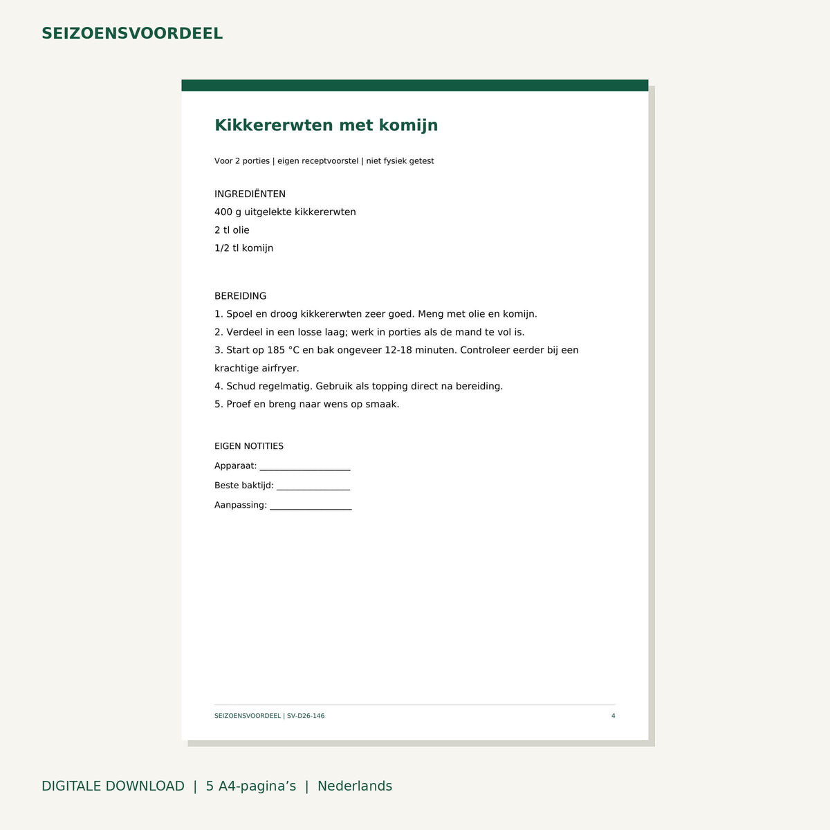 Airfryer recepten - Tofu en kikkererwten | Nederlandse A4 PDF | Digitale download