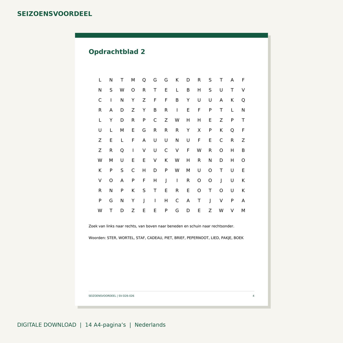 Sinterklaas woordenzoekers | Nederlandse A4 PDF | Digitale download