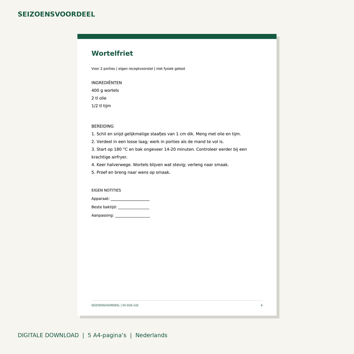 Airfryer recepten - Oranje groentefriet | Nederlandse A4 PDF | Digitale download