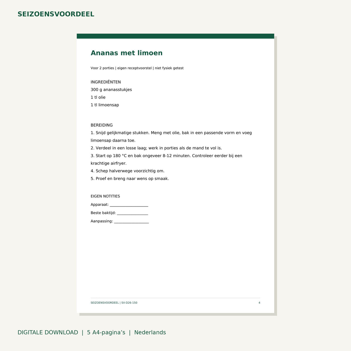 Airfryer recepten - Banaan en ananas desserts | Nederlandse A4 PDF | Digitale download