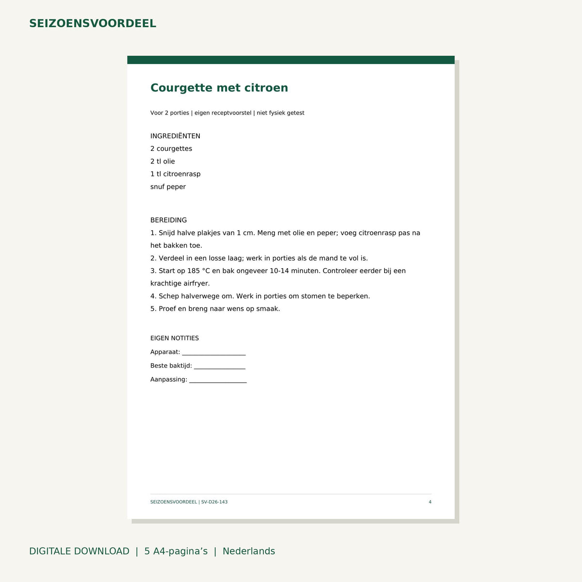 Airfryer recepten - Mediterrane groenten | Nederlandse A4 PDF | Digitale download