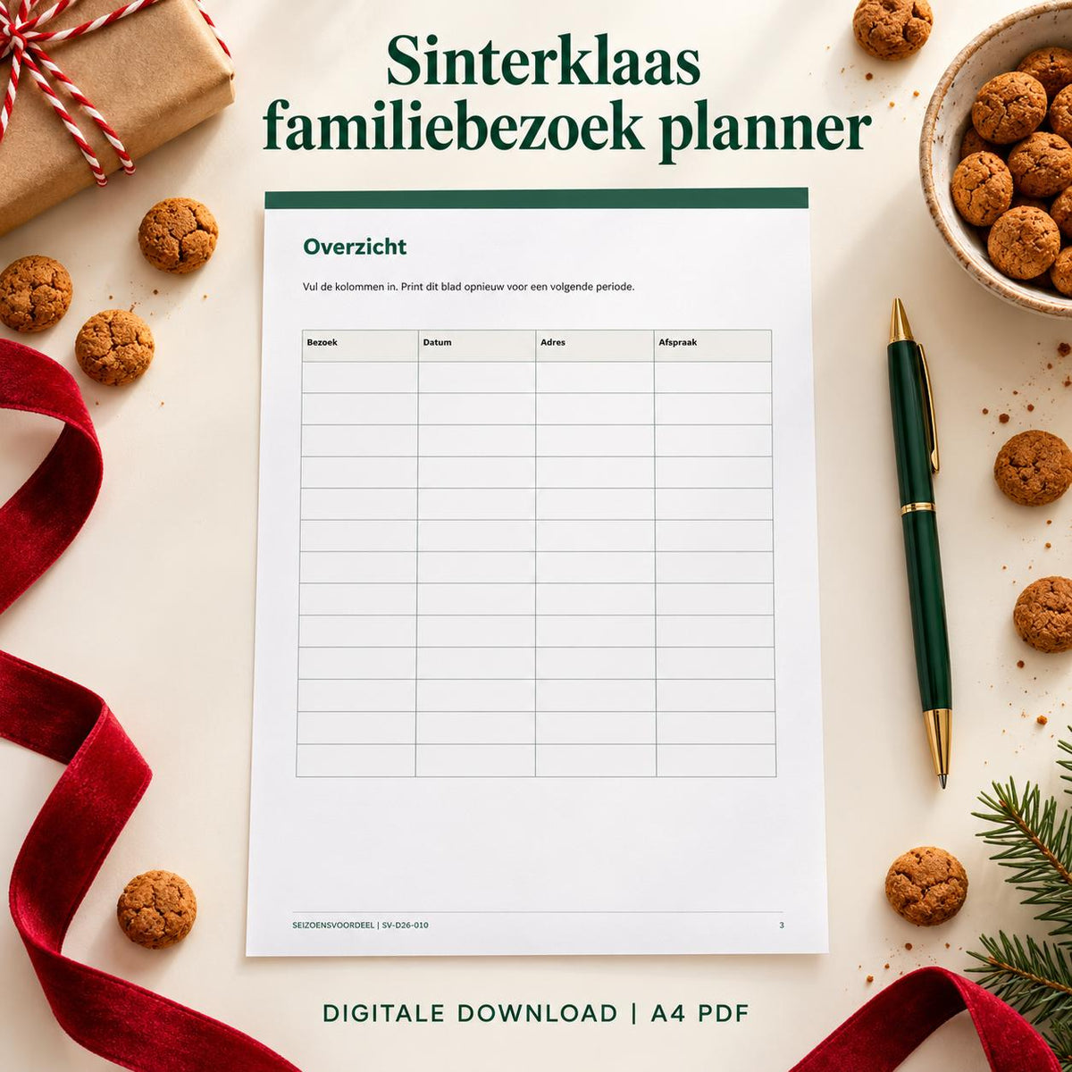 Sinterklaas familiebezoek planner | Nederlandse A4 PDF | Digitale download