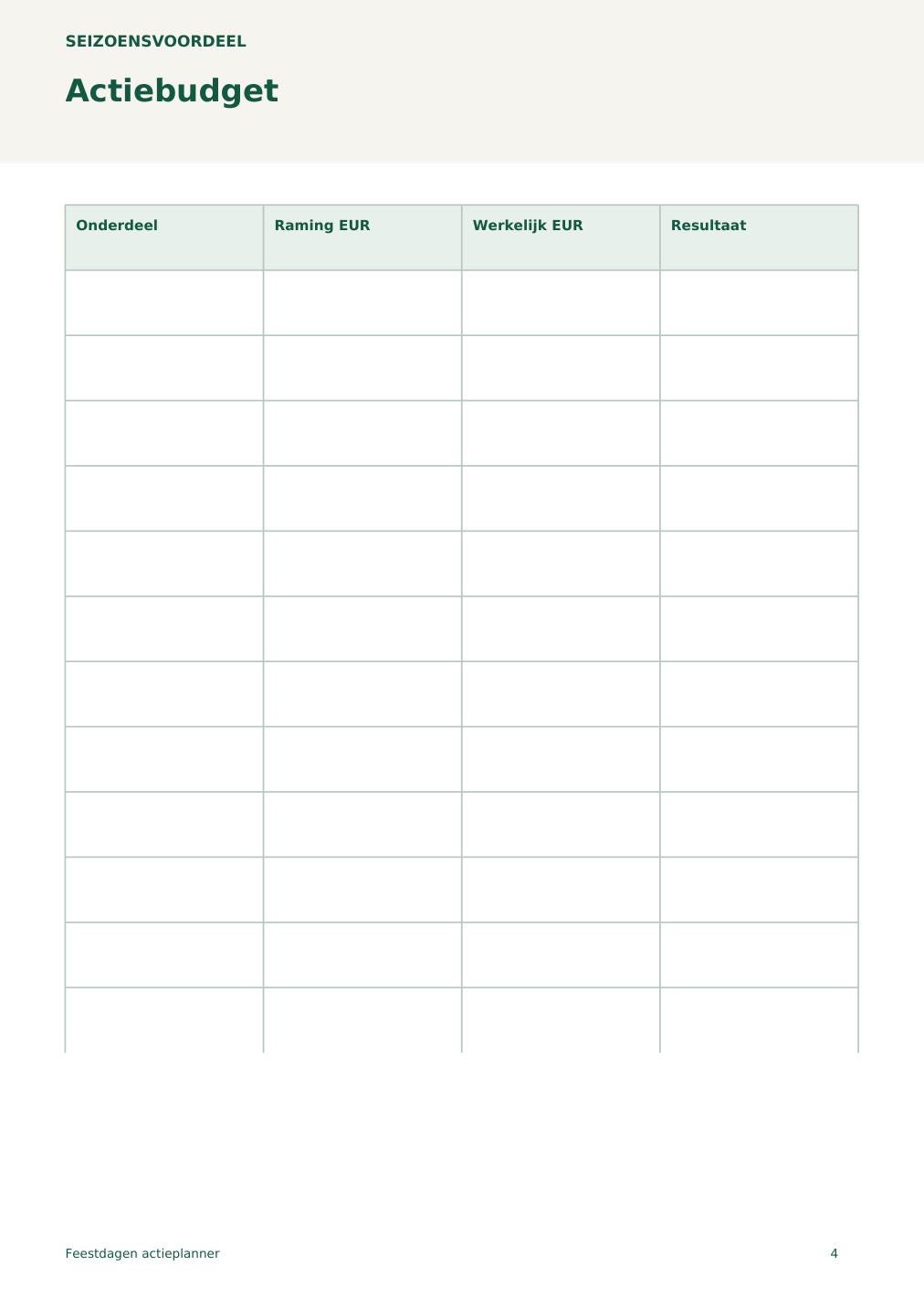 Feestdagen actieplanner – printbare A4 PDF in het Nederlands – digitale download