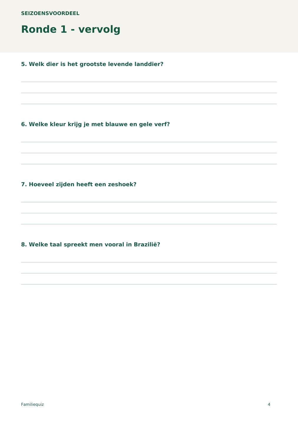 Familiequiz – printbare A4 PDF in het Nederlands – digitale download