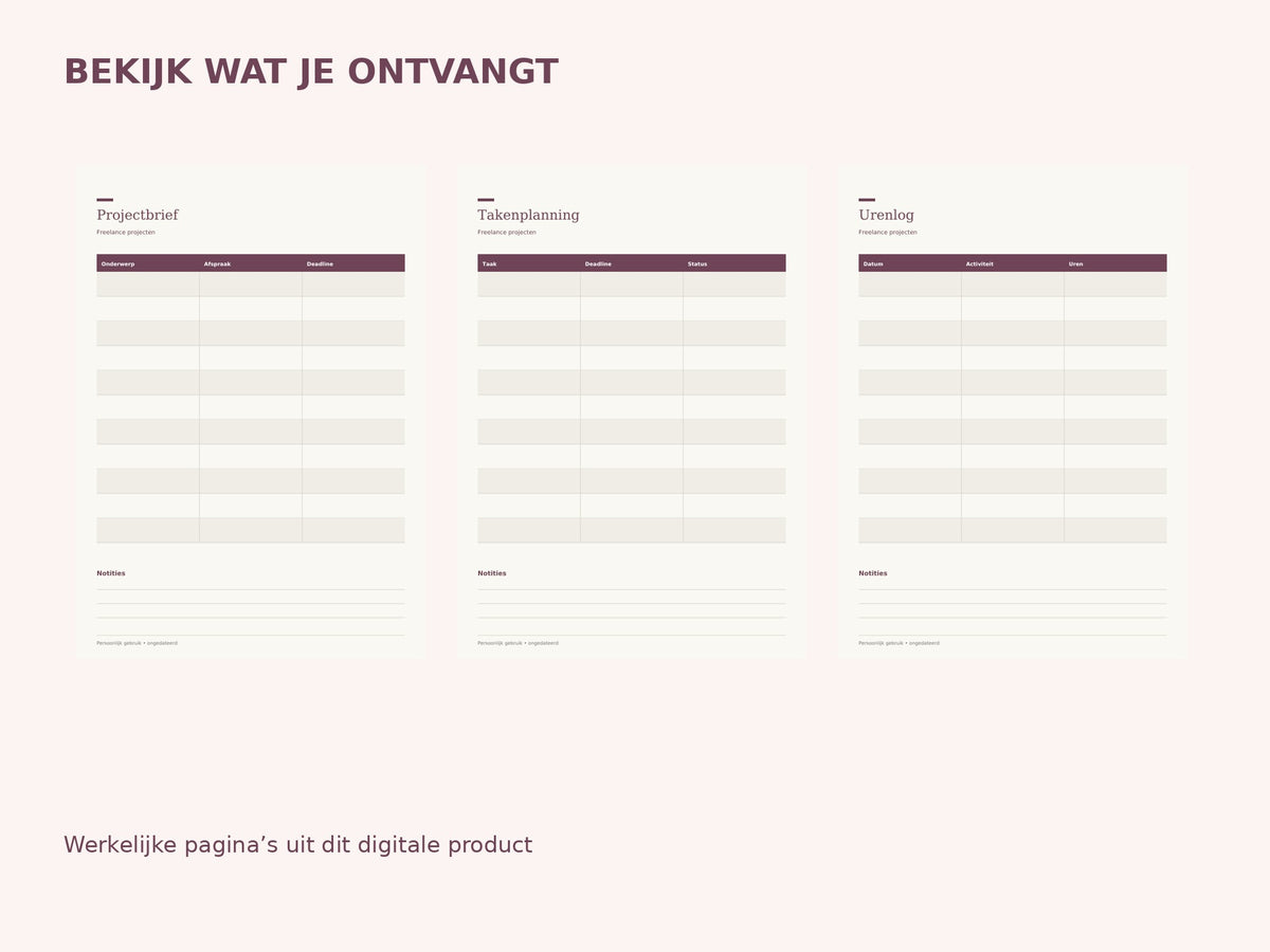 Freelance projecten — printbare planner inhoud