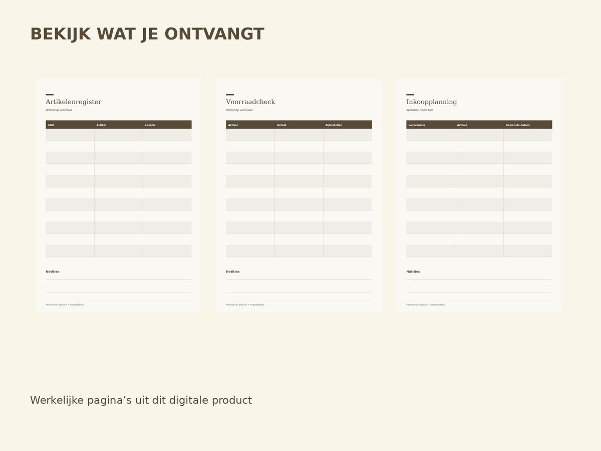 Webshop voorraad — printbare planner inhoud