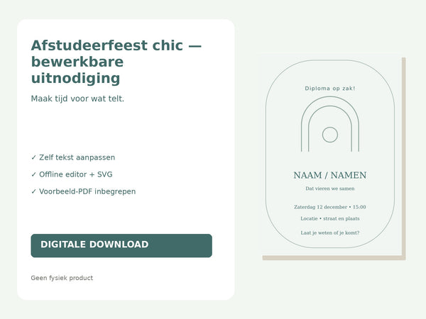 Afstudeerfeest chic — bewerkbare uitnodiging hoofdfoto