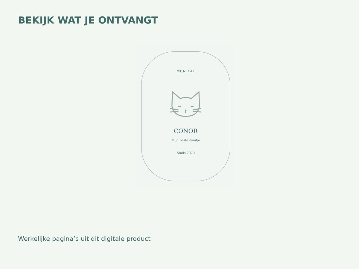 Kat — saliegroen — dierennaamprint inhoud