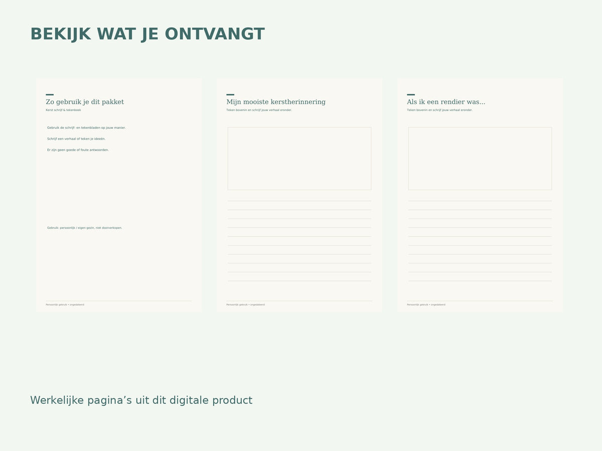 Kerst schrijf & tekenboek — printbaar pakket inhoud