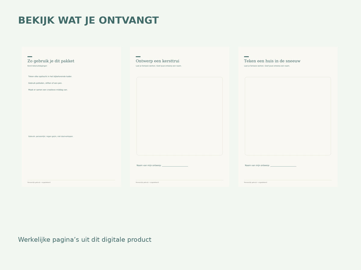 Kerst tekenuitdagingen — printbaar pakket inhoud