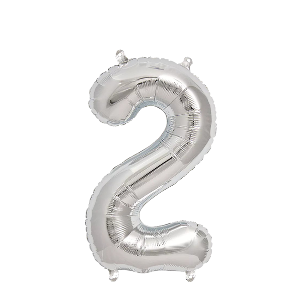 Ballon Folie Cijfer 2 Zilver 35cm