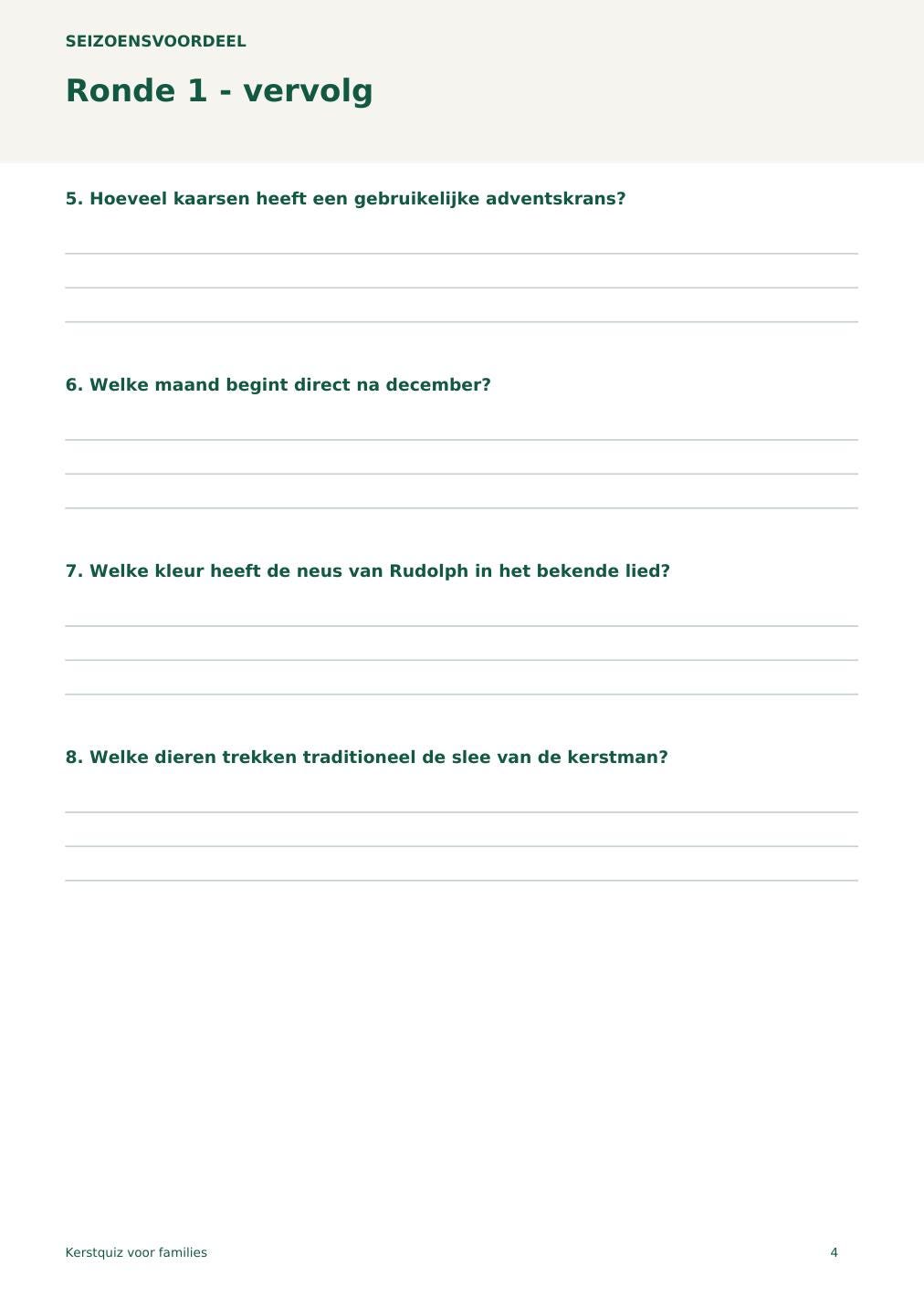 Kerstquiz voor families – printbare A4 PDF in het Nederlands – digitale download