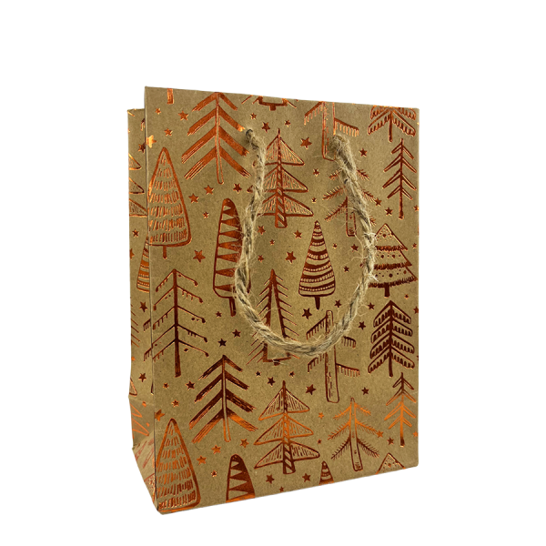 Cadeautas Mini Kraft Kerstboom Koper 11x6x16cm