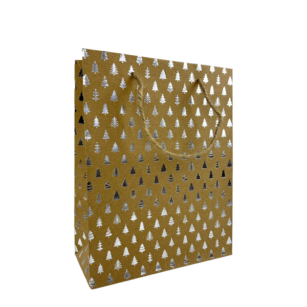 Cadeautas Small Kraft Kerstpatroon Zilver 18x8x23cm