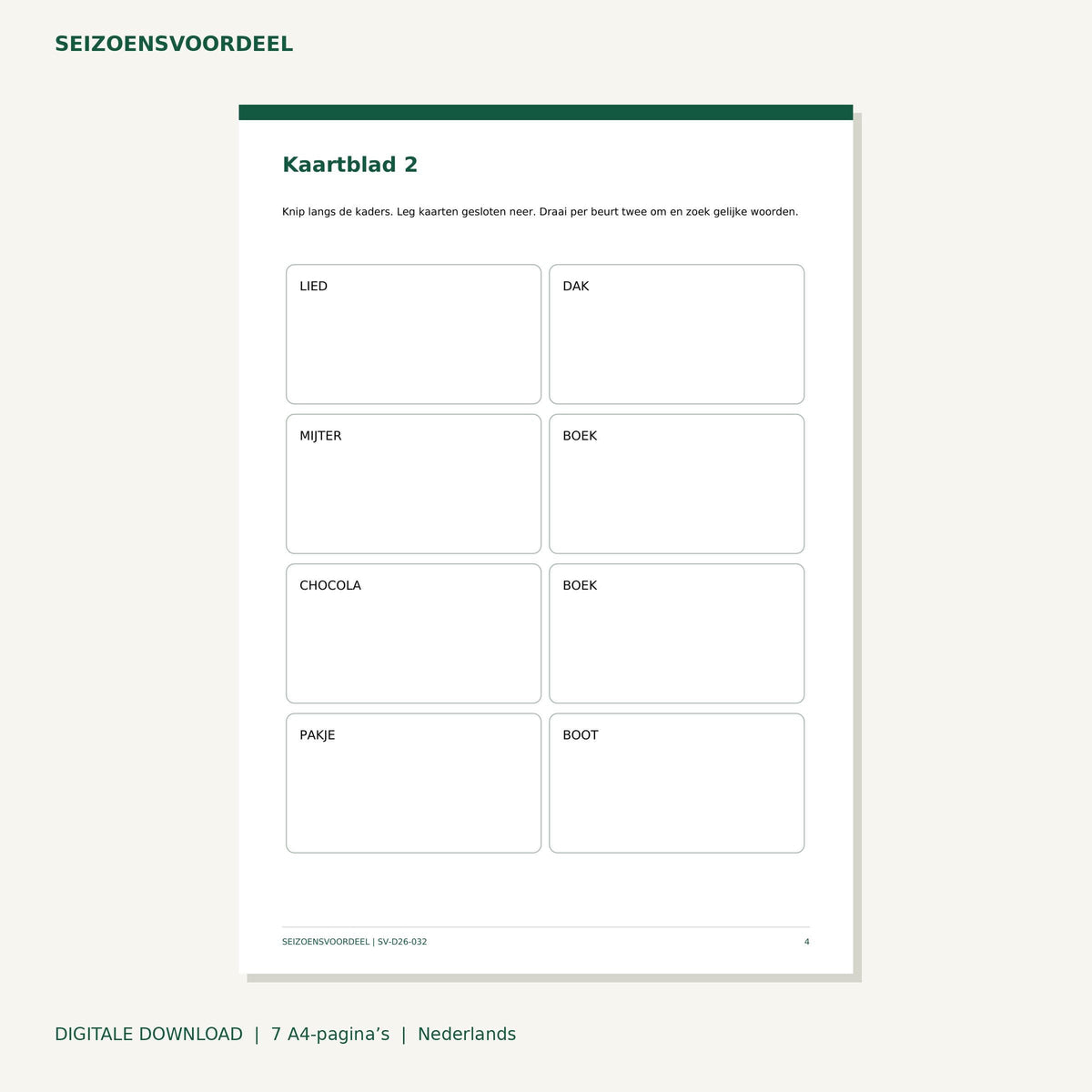 Sinterklaas memory woordparen | Nederlandse A4 PDF | Digitale download