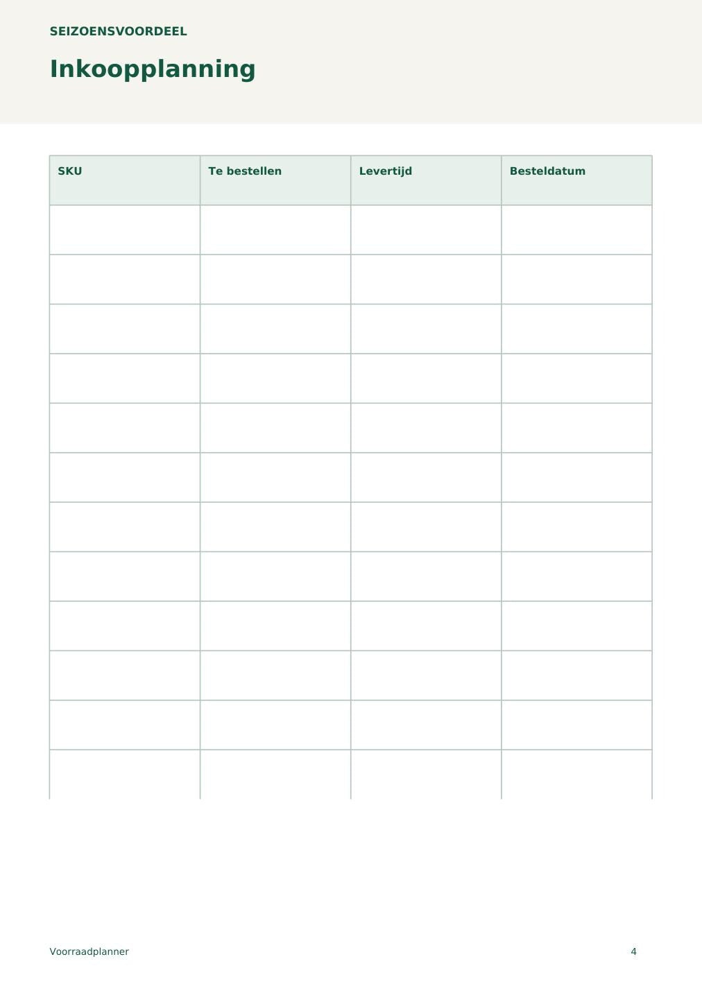 Voorraadplanner – printbare A4 PDF in het Nederlands – digitale download
