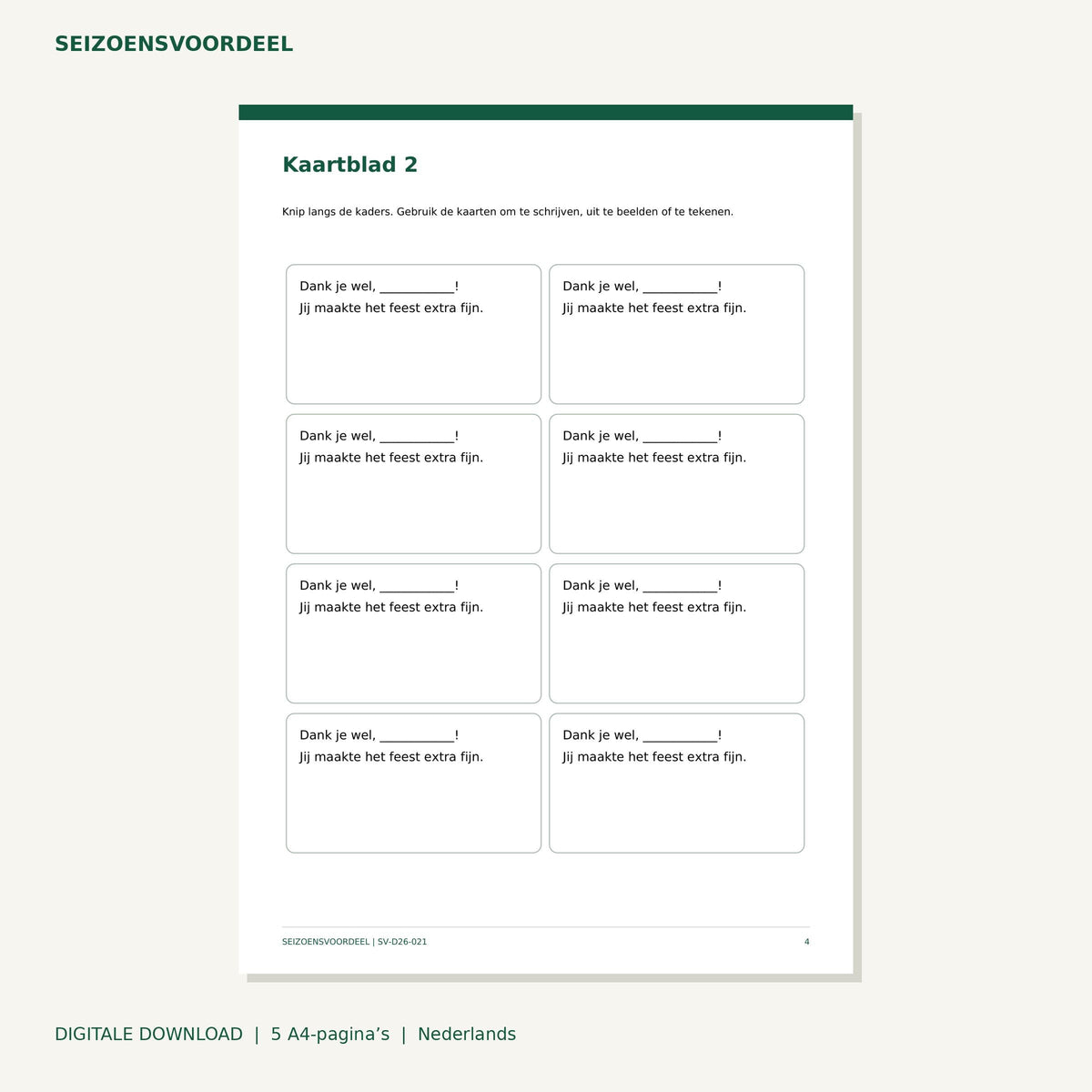 Sinterklaas bedankkaartjes | Nederlandse A4 PDF | Digitale download