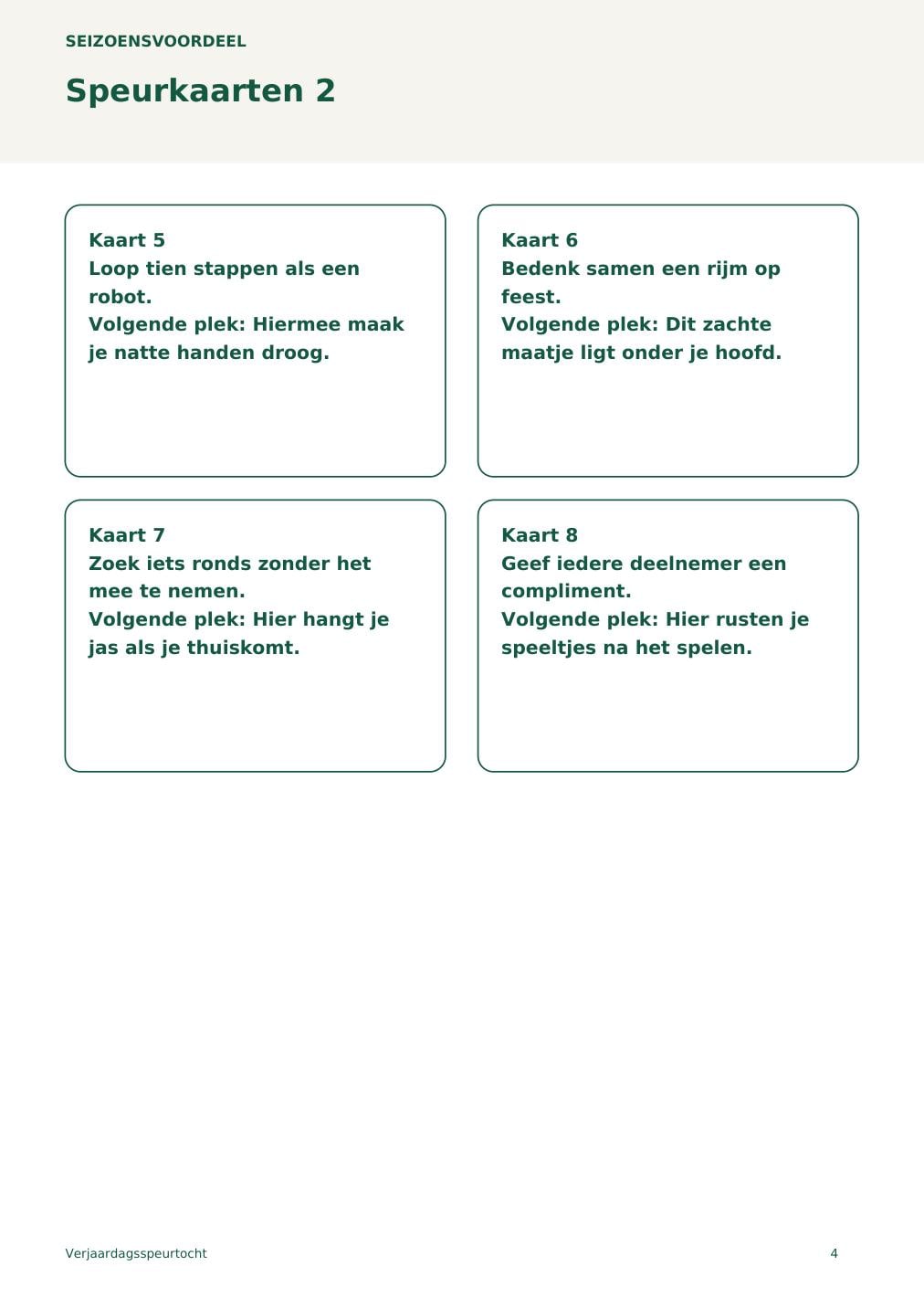 Verjaardagsspeurtocht – printbare A4 PDF in het Nederlands – digitale download