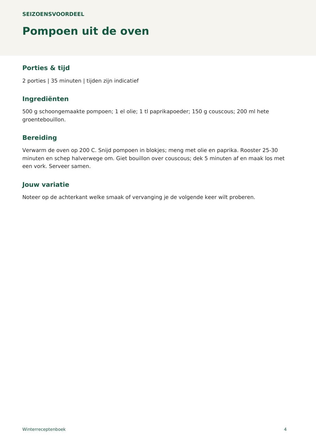 Winterreceptenboek – printbare A4 PDF in het Nederlands – digitale download