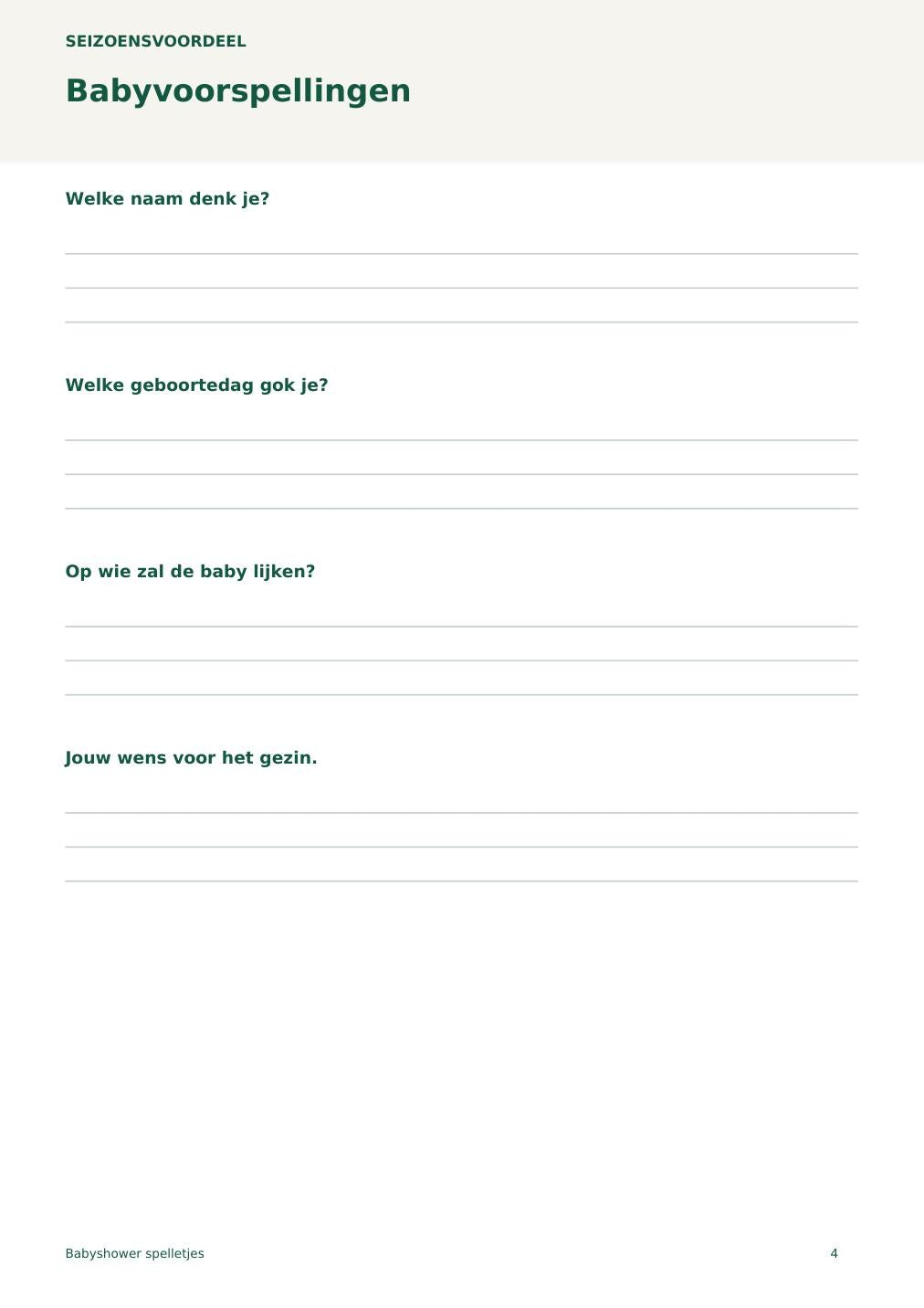 Babyshower spelletjes – printbare A4 PDF in het Nederlands – digitale download