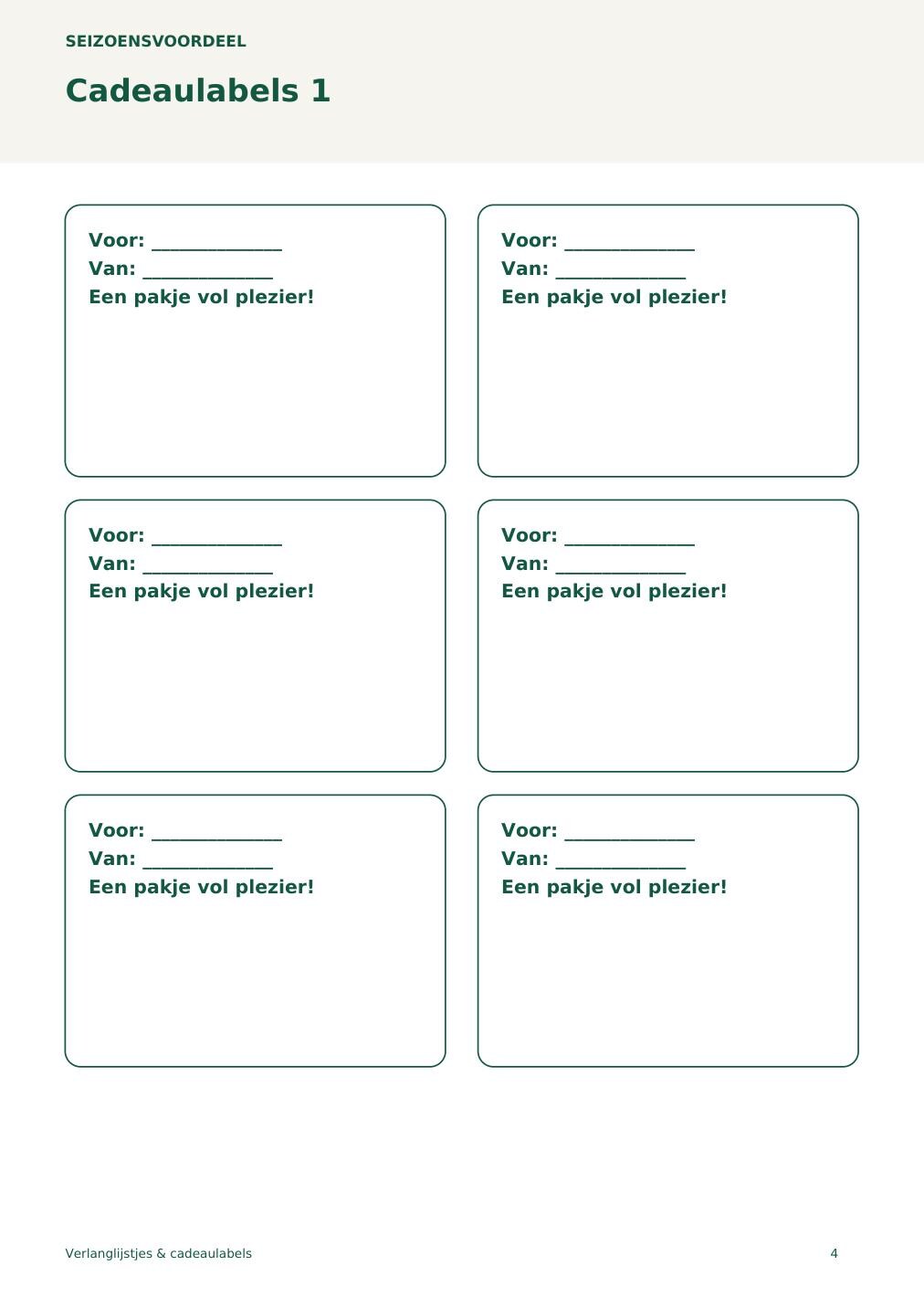 Verlanglijstjes & cadeaulabels – printbare A4 PDF in het Nederlands – digitale download