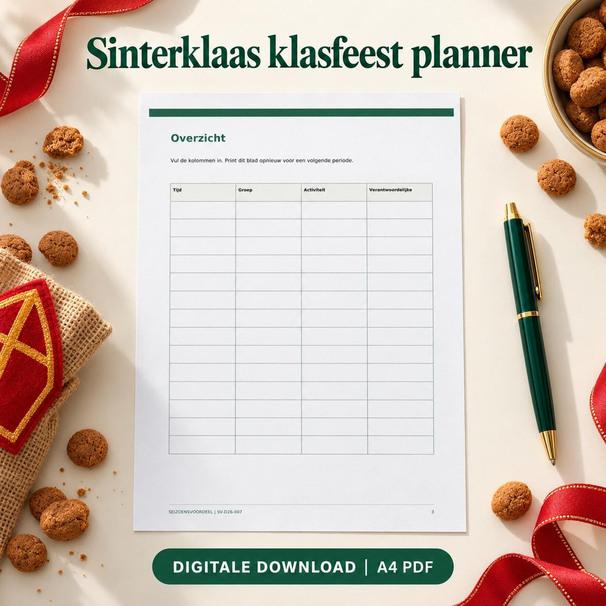 Sinterklaas klasfeest planner | Nederlandse A4 PDF | Digitale download