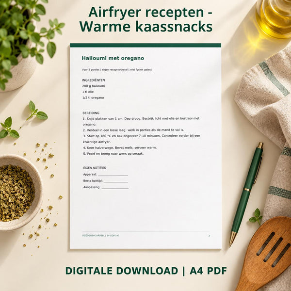 Airfryer recepten - Warme kaassnacks | Nederlandse A4 PDF | Digitale download