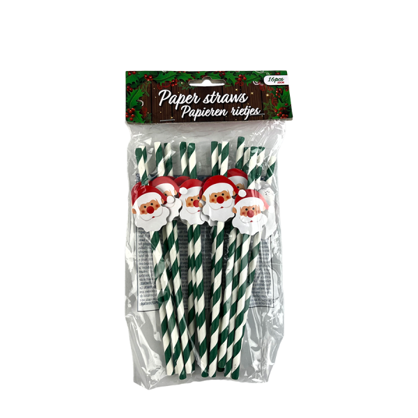 Papieren Rietjes Groen Kerstman 16 stuks