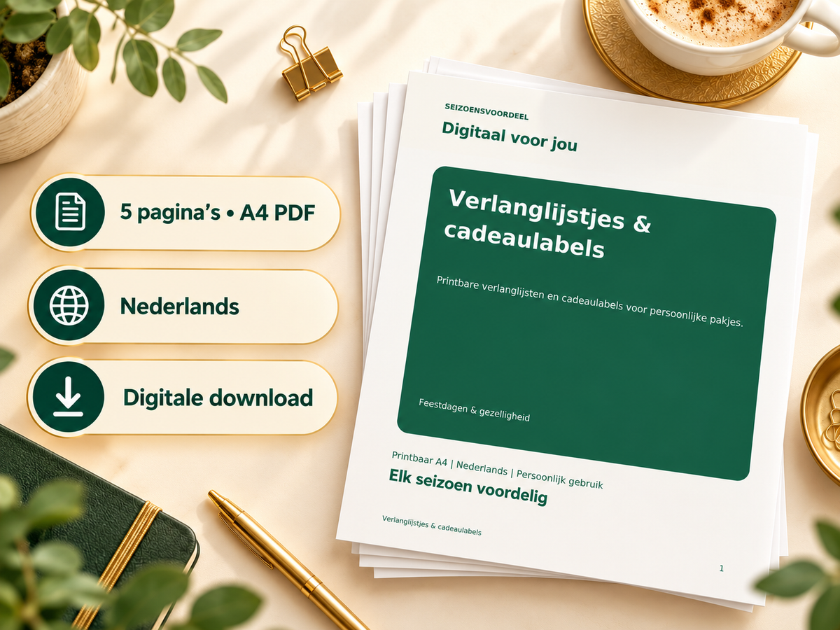 Verlanglijstjes & cadeaulabels – printbare A4 PDF, digitale download