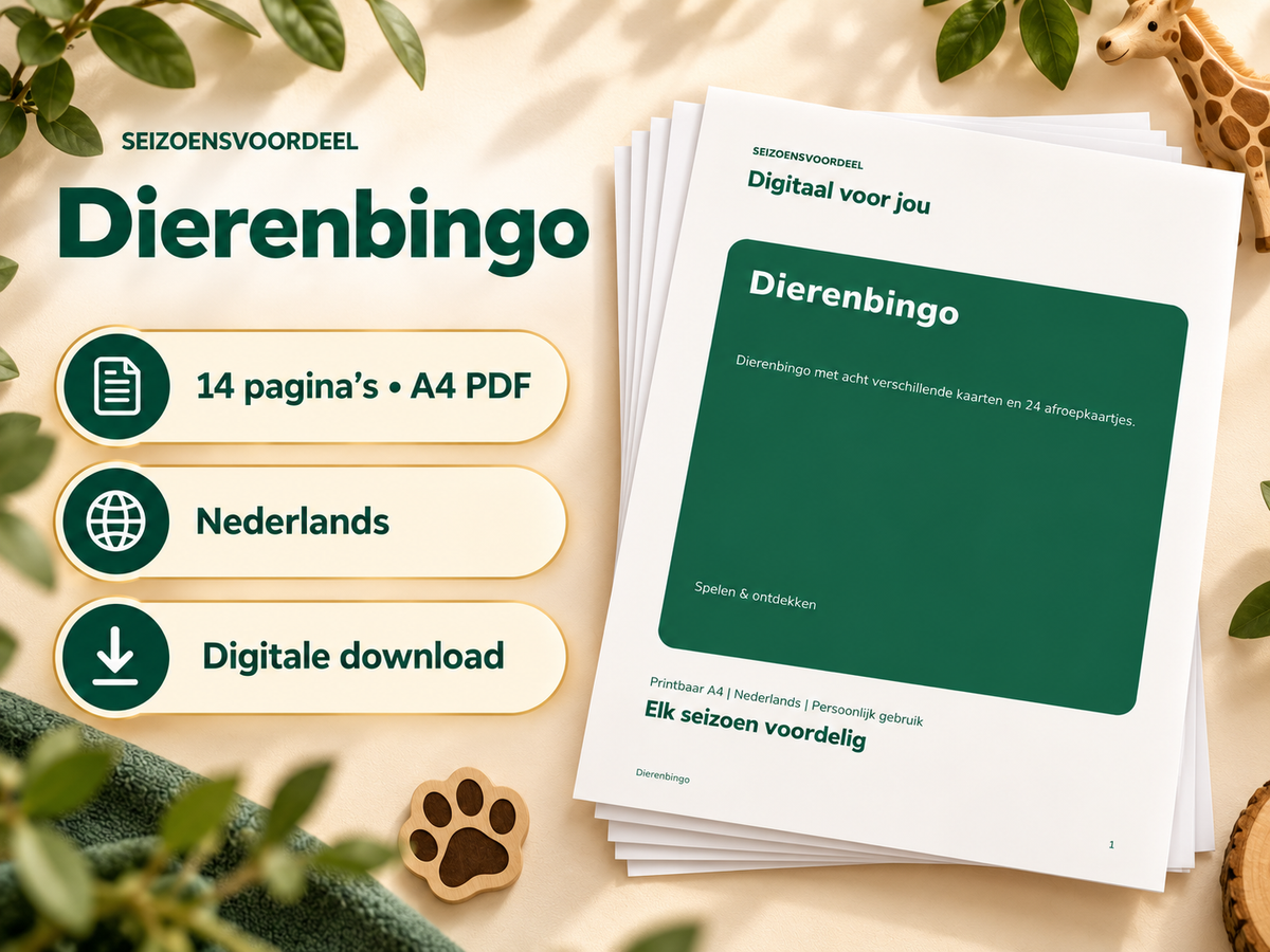Dierenbingo – printbare A4 PDF, digitale download