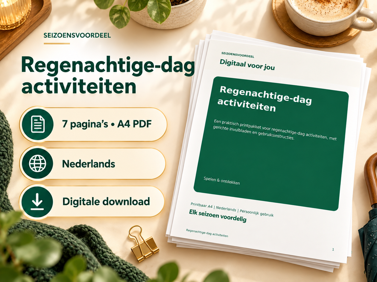 Regenachtige-dag activiteiten – printbare A4 PDF, digitale download