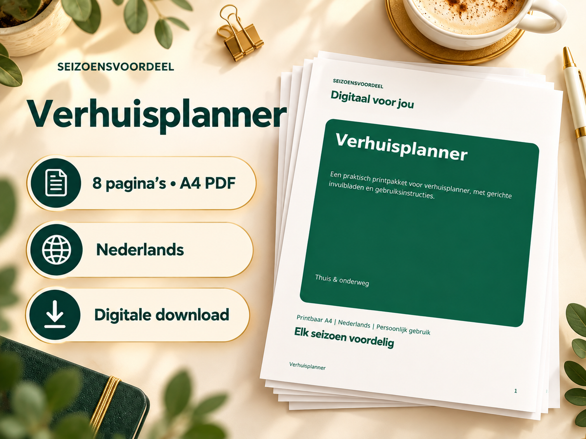 Verhuisplanner – printbare A4 PDF, digitale download
