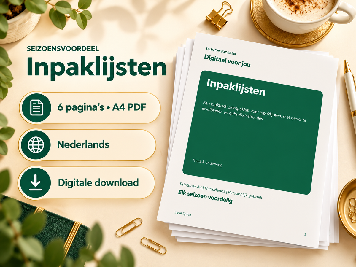 Inpaklijsten – printbare A4 PDF, digitale download