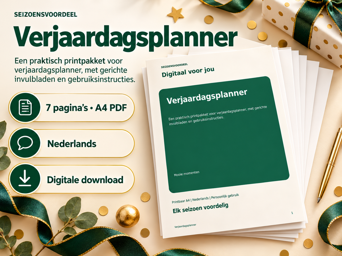 Verjaardagsplanner – printbare A4 PDF, digitale download