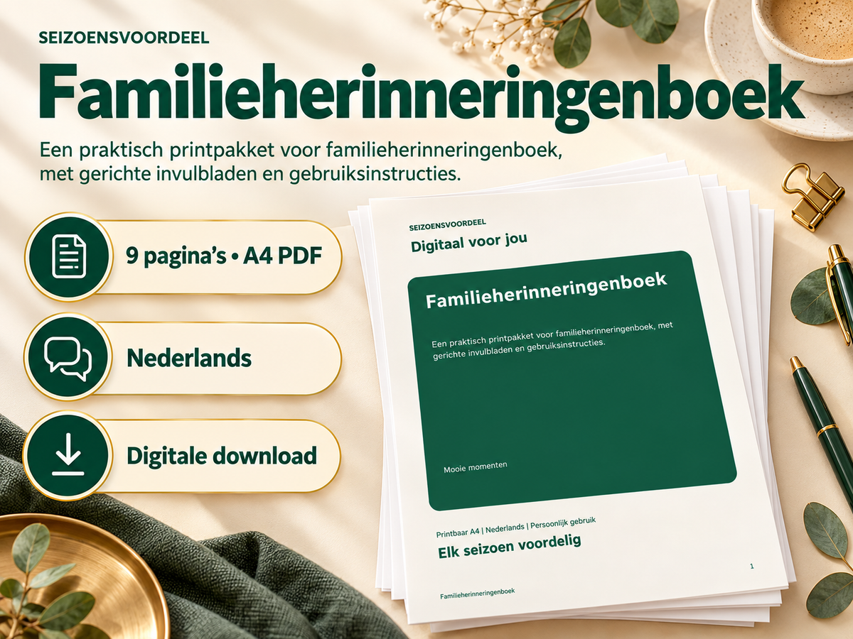 Familieherinneringenboek – printbare A4 PDF, digitale download