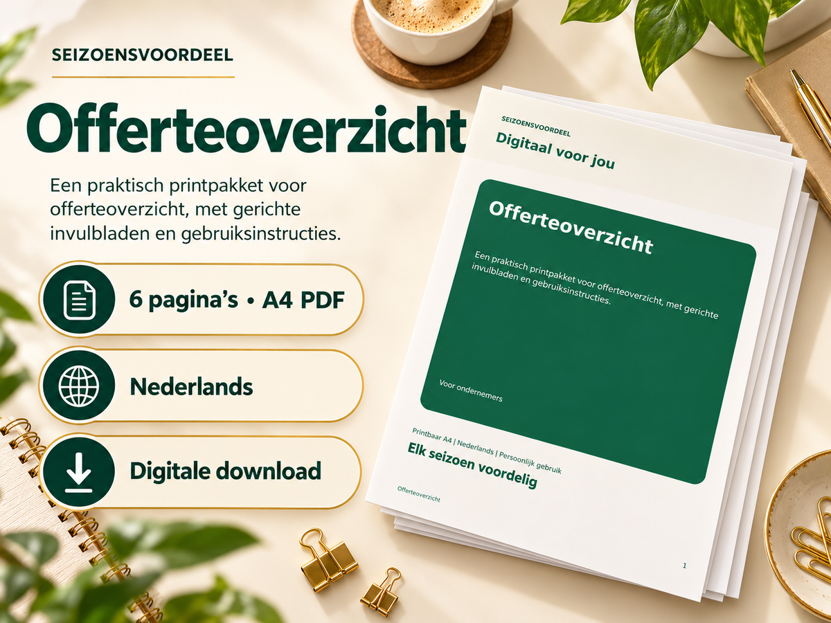 Offerteoverzicht – printbare A4 PDF, digitale download