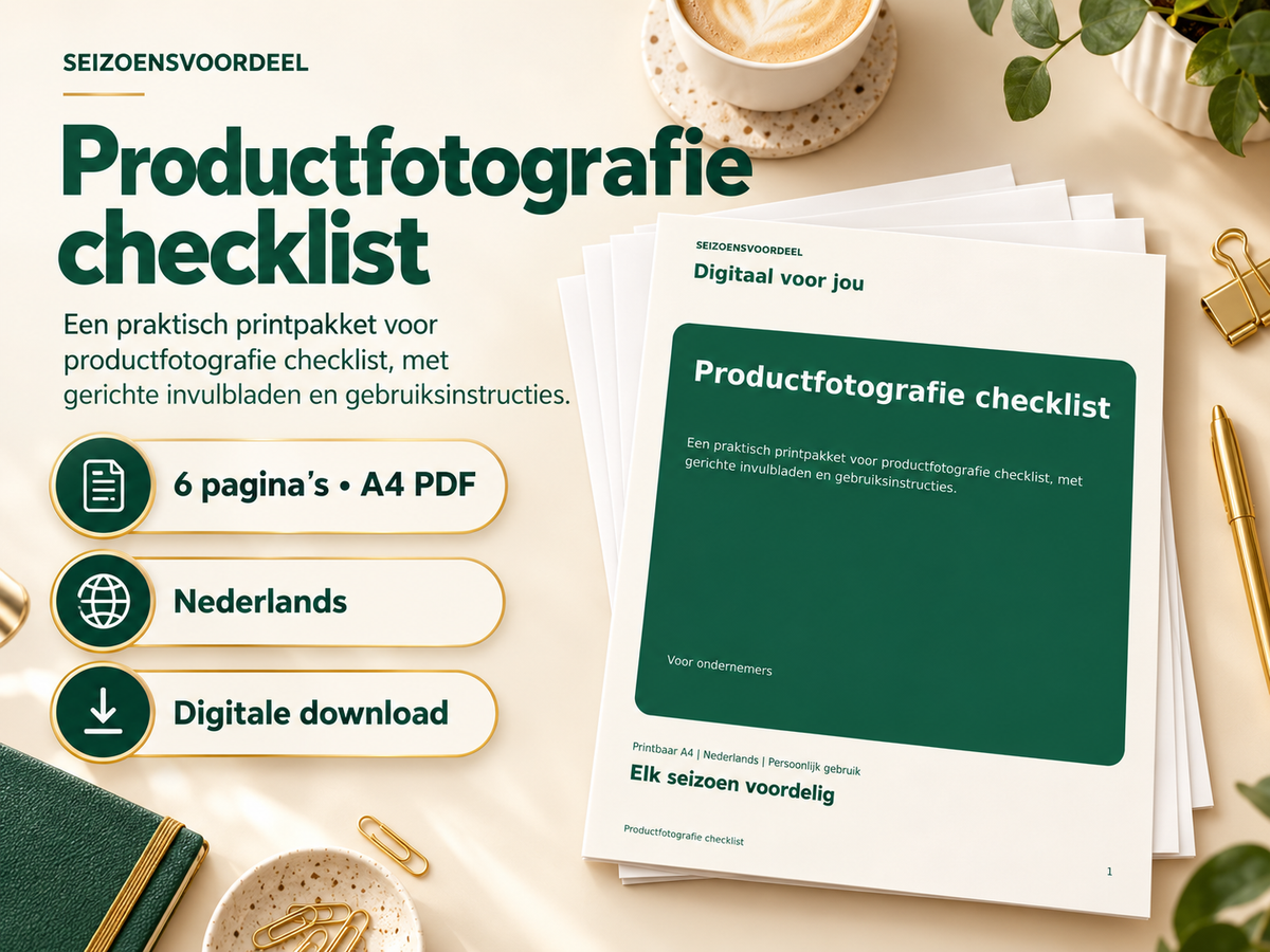 Productfotografie checklist – printbare A4 PDF, digitale download