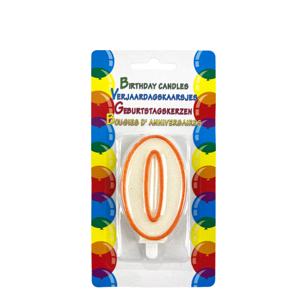 Verjaardagskaars Glitter Met Houder Cijfer 0 Oranje 8cm