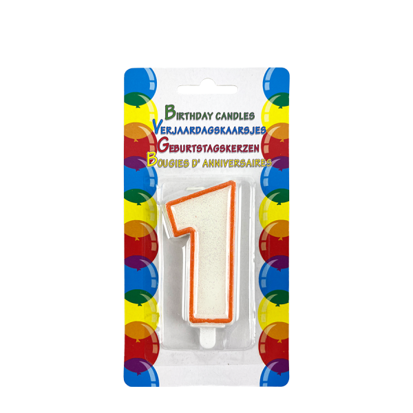 Verjaardagskaars Glitter Met Houder Cijfer 1 Oranje 8cm