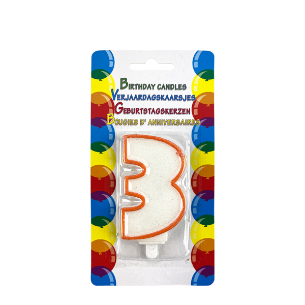 Verjaardagskaars Glitter Met Houder Cijfer 3 Oranje 8cm