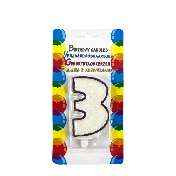Verjaardagskaars Glitter Met Houder Cijfer 3 Paars 8cm