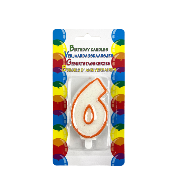 Verjaardagskaars Glitter Met Houder Cijfer 6 Oranje 8cm