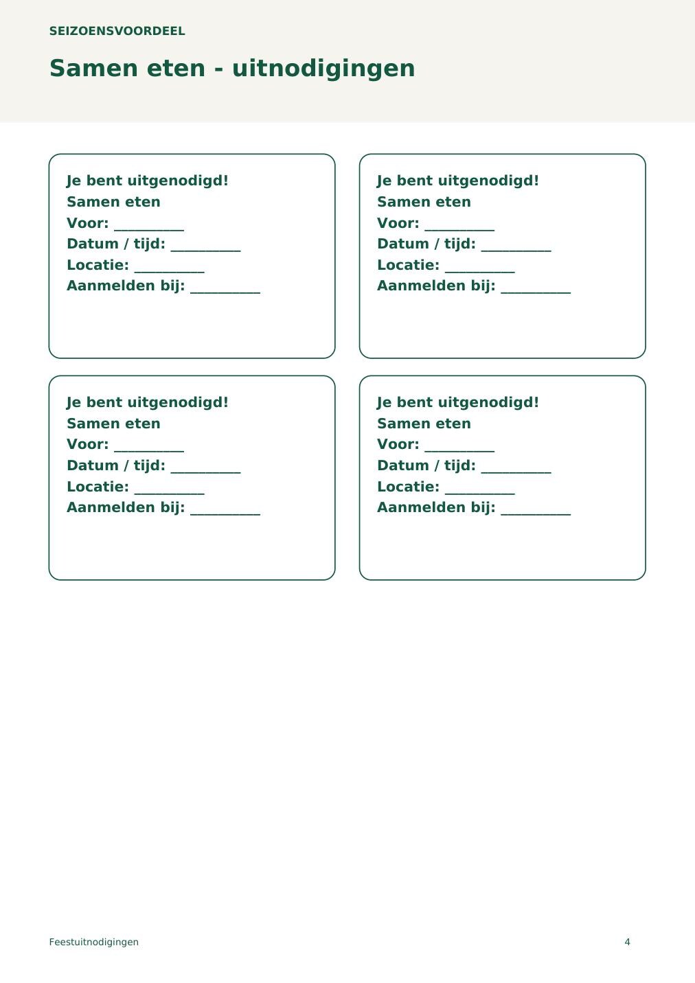 Feestuitnodigingen – printbare A4 PDF in het Nederlands – digitale download