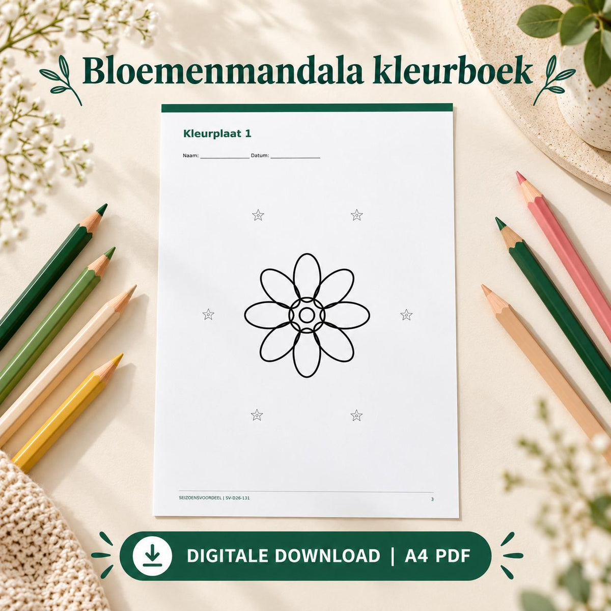 Bloemenmandala kleurboek | Nederlandse A4 PDF | Digitale download