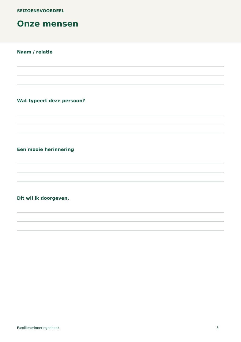 Familieherinneringenboek – printbare A4 PDF in het Nederlands – digitale download