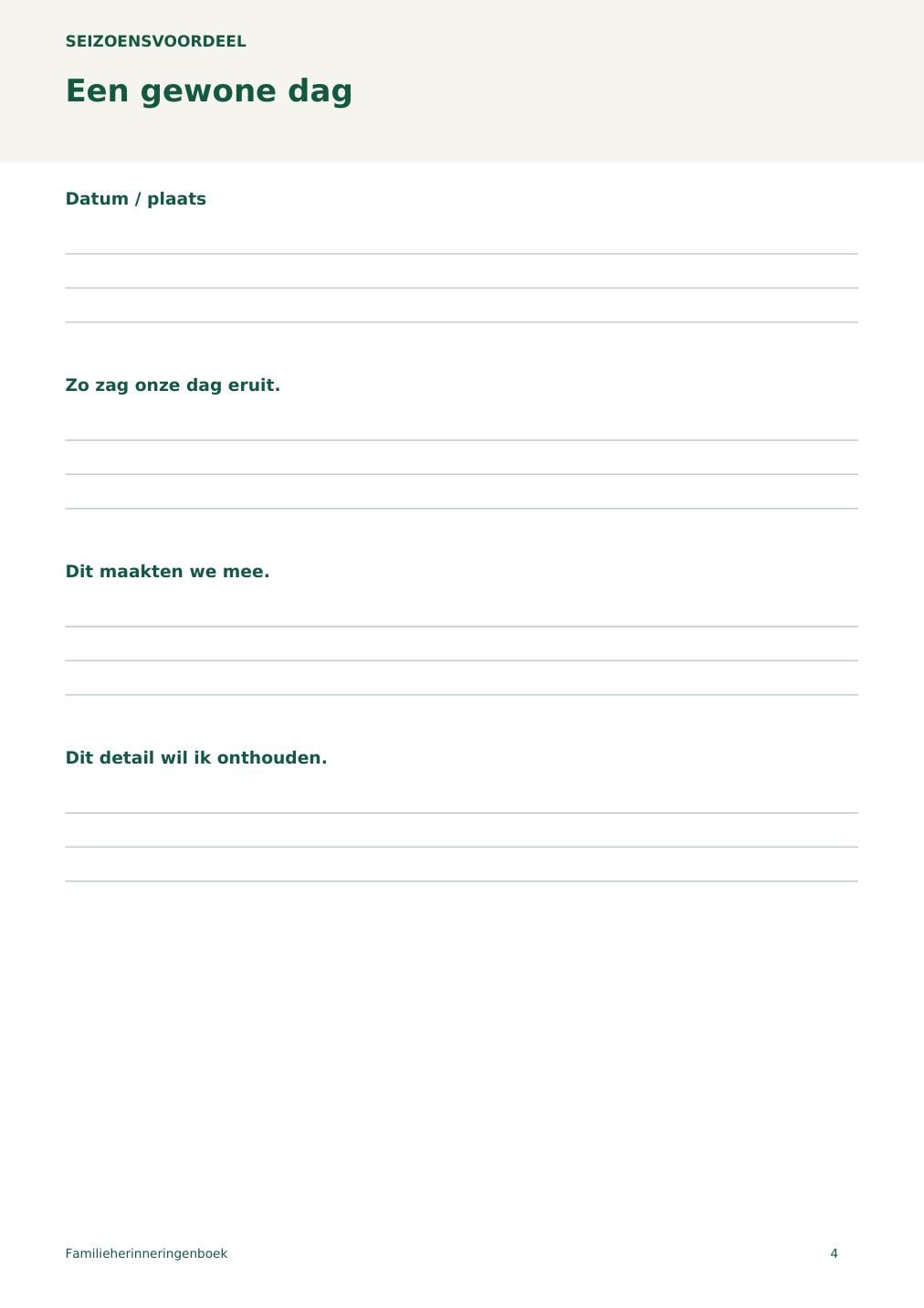 Familieherinneringenboek – printbare A4 PDF in het Nederlands – digitale download