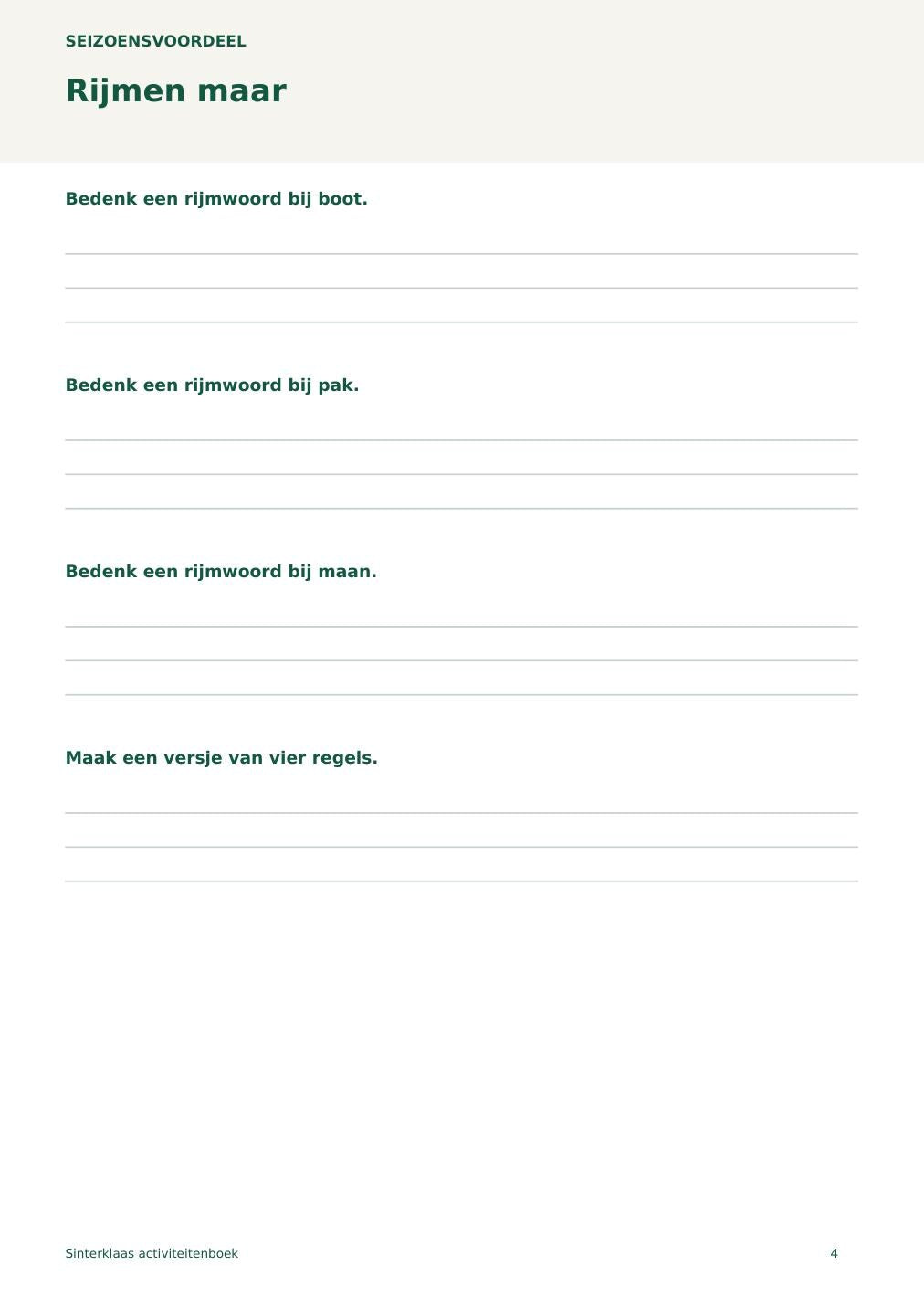 Sinterklaas activiteitenboek – printbare A4 PDF in het Nederlands – digitale download