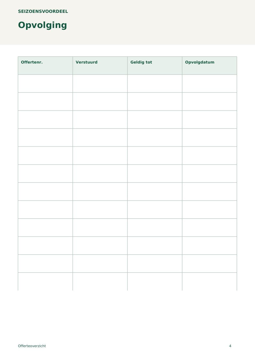 Offerteoverzicht – printbare A4 PDF in het Nederlands – digitale download