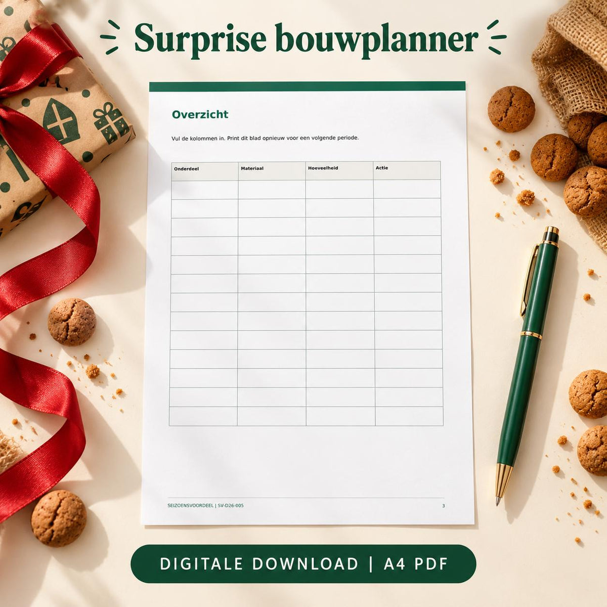 Surprise bouwplanner | Nederlandse A4 PDF | Digitale download